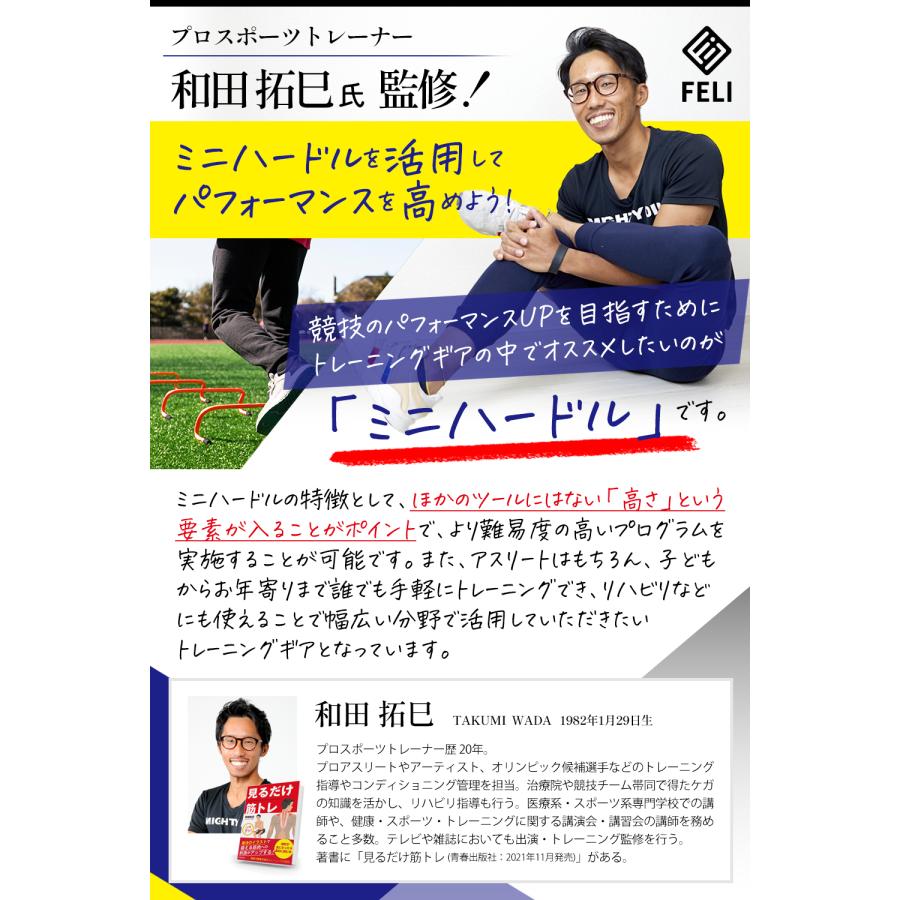 FELI トレーニングハードル ミニハードル 5本セット 収納バッグ付き フィジカル 体力 筋力 強化 サッカー フットサル 陸上 高さ15cm オレンジ |  | 07