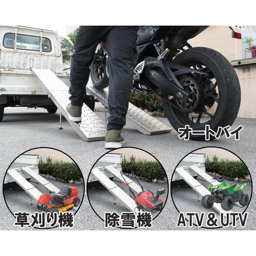 折り畳み式 軽量強化版 ラダーレール バイクスロープ 2本組 黒 モーターサイクルスロープ ニッケル 耐荷重 400kg スタンド付 軽トラ 積み込み トランポ_2