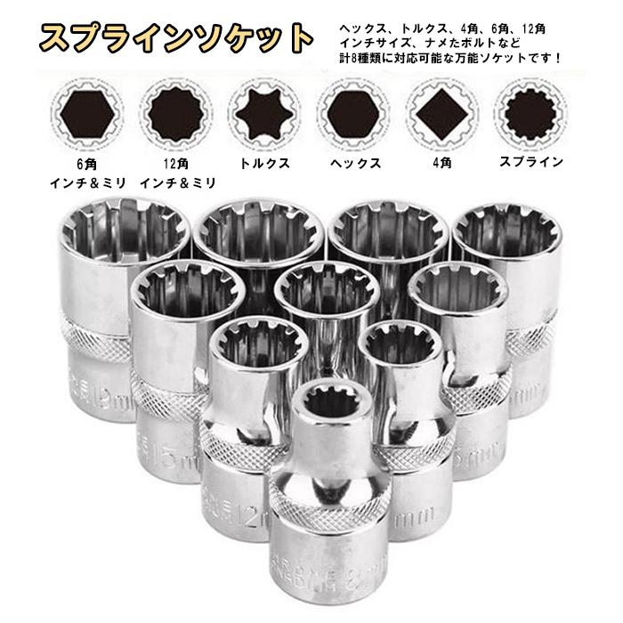 スプラインソケット セット 16pc マルチソケット インチサイズ ミリ