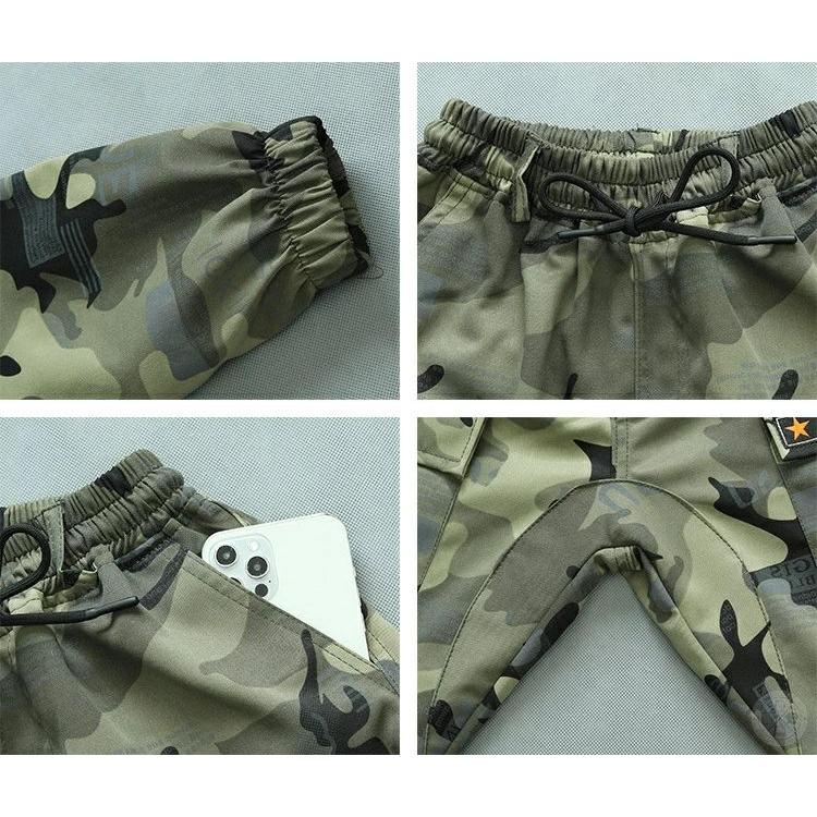  グレー迷彩 ジャケット＆パンツセット アウトドア 上下セット メンズ 迷彩服上下 綿100％ セットアップ