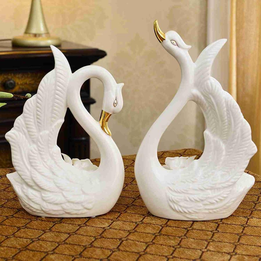 スワン 白鳥 F モダンな 置き物 セラミック製 置物 玄関 工芸品