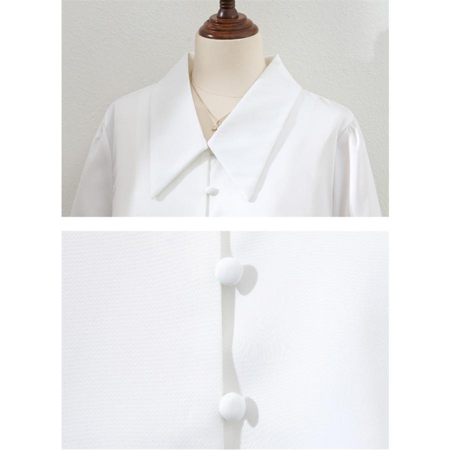 ブラウス レディース トップス 無地 白 ビッグカラー 襟付き 襟