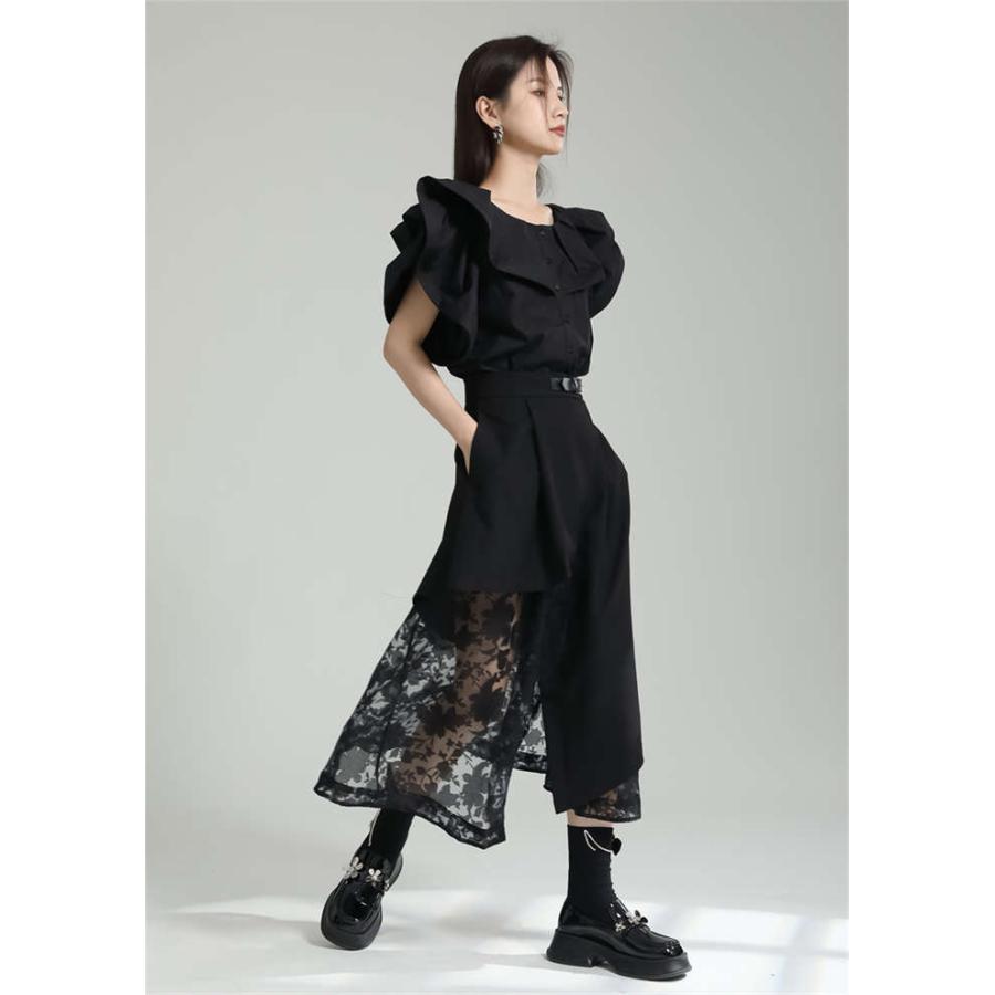 PRID 新品　リネンアシンメトリーロングジレ　ベスト　異素材切り替え　38 OSMOSIS ベスト ジレ アシンメトリープリーツロングジレ
