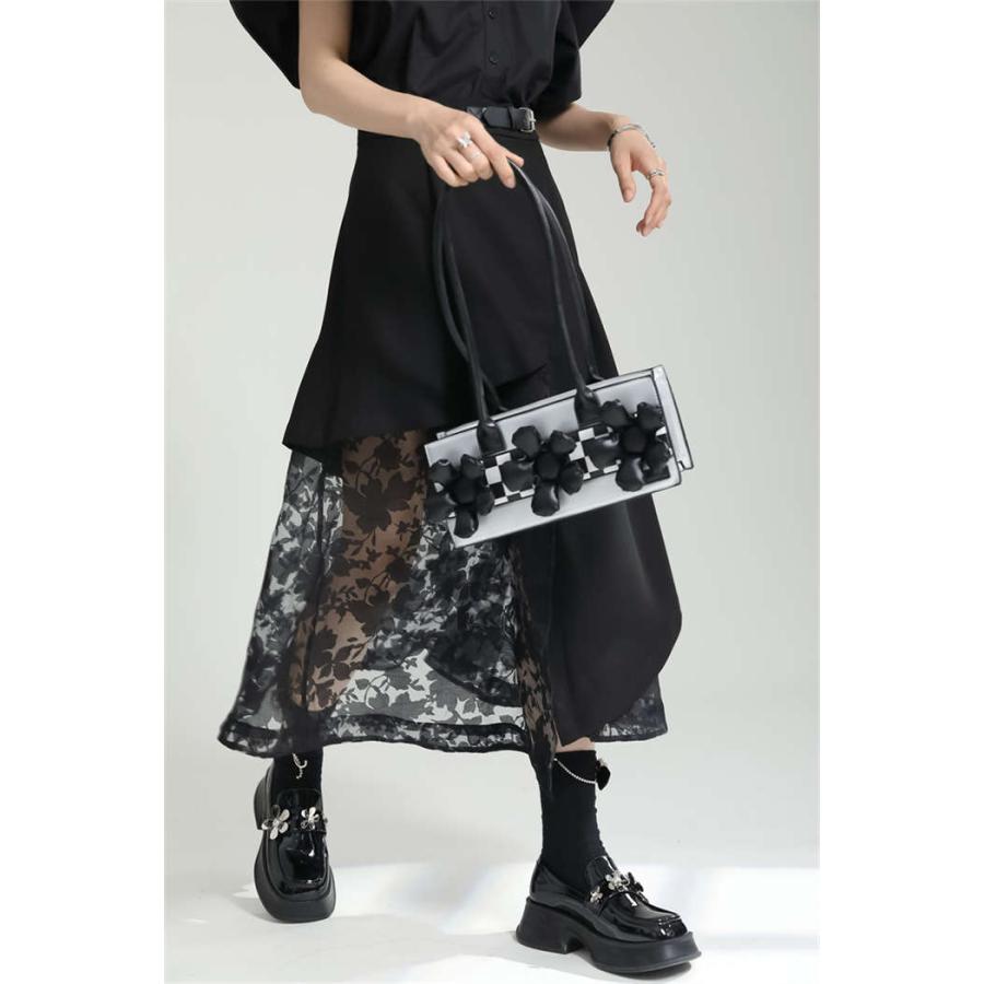 Y's 総柄 異素材切替 フレアスカート 2 Y's 総柄 異素材切替 フレアスカート 2 Y's 総柄 異素材切替 フレア