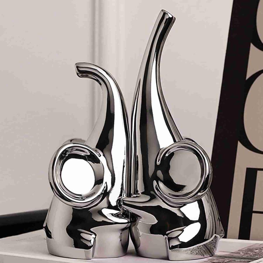 高級陶器　ゾウさん　象　置物　台　と　円形　うつわ　メダカ入れ　美術品 青い陶器の手作り象の置物ペア - 装飾的な陶芸芸術、収集価値の