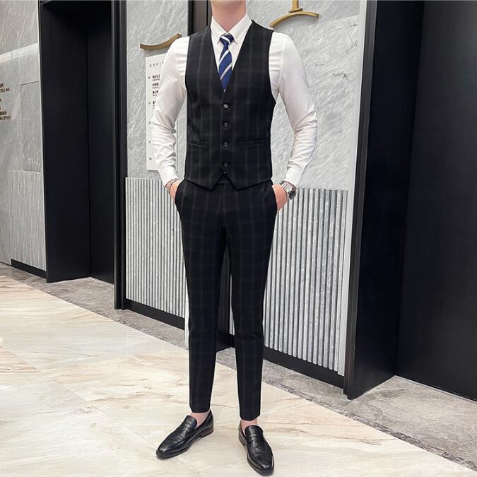 チェック柄 ビジネススーツ 上下セット 3ピース メンズスーツ