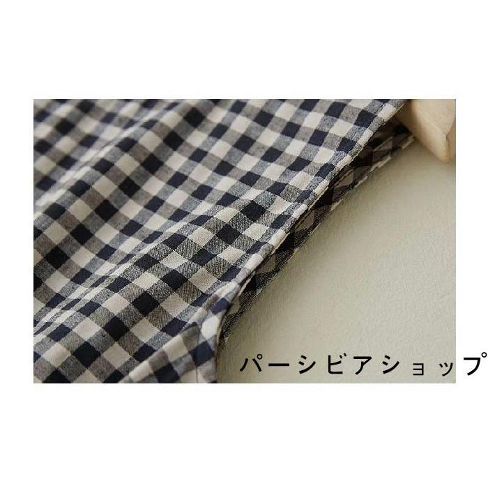 ワンピース チェック柄 ロング丈 リネン混 夏 レディース