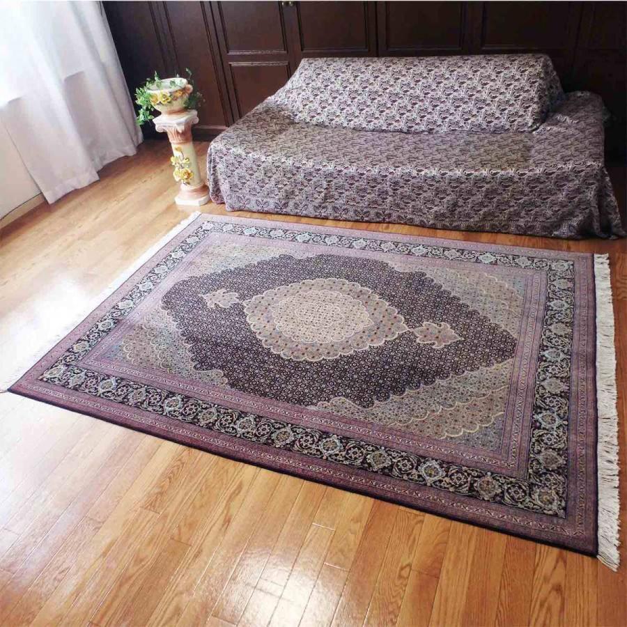 ペルシャ絨毯 タブリーズ産 座布団 手織り絨毯 シルク ウール 家具 インテリア 150 215cm Tab