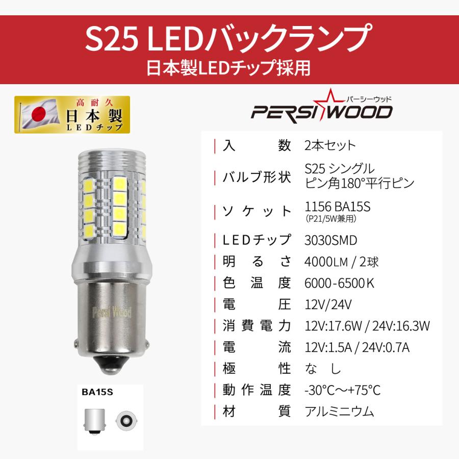 PERSI WOOD（パーシーウッド） S25 LED シングル バックランプ 12V 24V