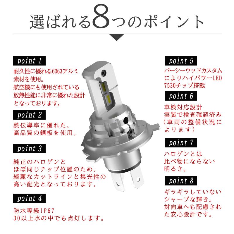 PERSI WOOD H4 ledバルブ LEDヘッドライト Hi/Lo切替 車/バイク用 