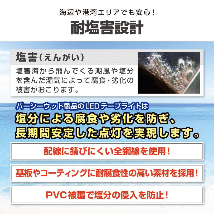LEDテープライト AC100V 3m Ra90以上 高演色 コンセント付 防水 IP65 電球色 昼白色 昼光色 クールホワイト 間接照明 カーポート 3年保証 |  | 13