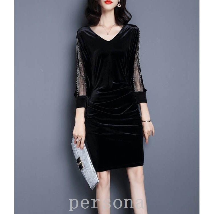 ワンピースベロアワンピースレディースパーティードレスタイトきれいめvネック Wkuniuwvxz ファッション Valleymill Com