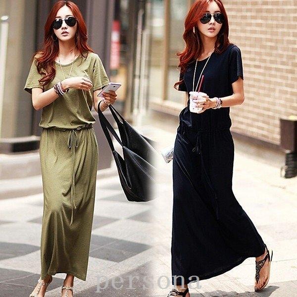 激安 新作 マキシワンピースレディース夏ロング丈マキシ丈半袖aライン無地リボン付きゆったり着やせ通勤お出かけ30代40代50代 ワンピース カラー グリーン Www We Job Com