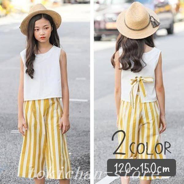 韓国子供服キッズ女の子セットアップ上下セットトップスボトムスtシャツノースリーブ服韓国おしゃれお洒落かわいい可愛いストライプズボン 日本最大のブランド