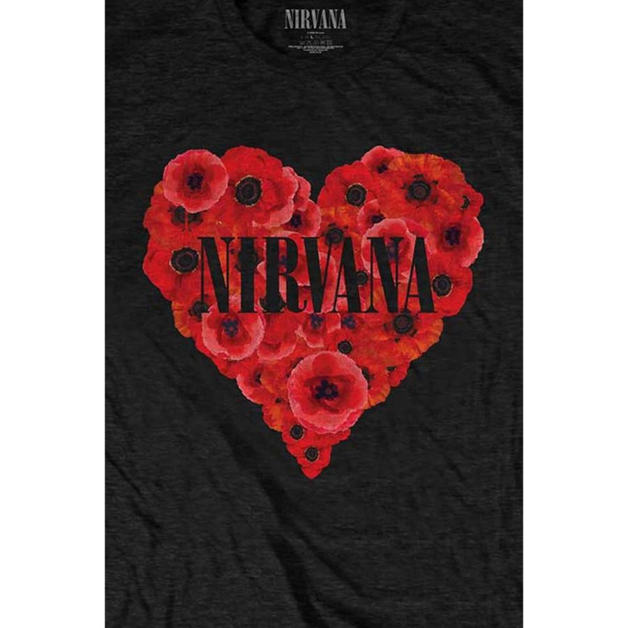 (ニルヴァーナ) Nirvana オフィシャル商品 ユニセックス Poppy Heart Tシャツ コットン 半袖 トップス RO3597 (ブラック｜pertemba｜03