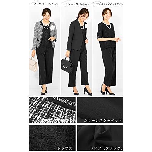 [アッドルージュ] スーツ レディース パンツスーツ ジャケット2点付き セレモニースーツ ノーカラー カラーレ? 