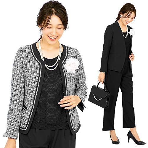 [アッドルージュ] スーツ レディース パンツスーツ ジャケット2点付き セレモニースーツ ノーカラー カラーレ? 