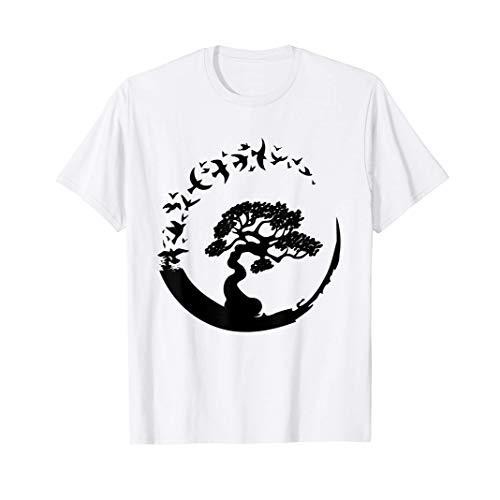 盆栽の木円相サークル鳥 Tシャツ