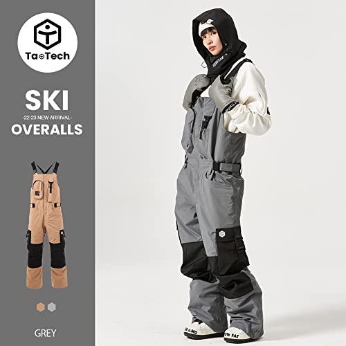 [TaoTech] スノーボードウェア オーバースタイル スキーウェア メンズ レディース ジャケット 撥水 防寒 防風 保温 雪遊び (F， グレー/ビブパンツ) 