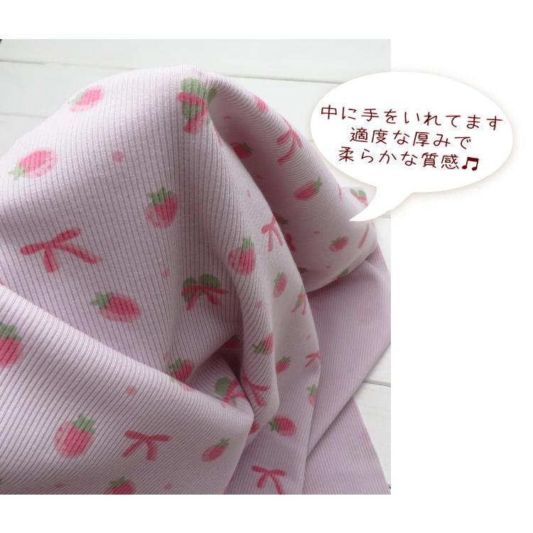 ニット 生地 ≪水彩タッチのいちごリボン柄 ソフトリブニット生地≫（70cm幅）(OKBF-49) 【10cm単位】ベビー服 生地 スタイ ロンパース 犬服【布 KNIT】 |  | 11
