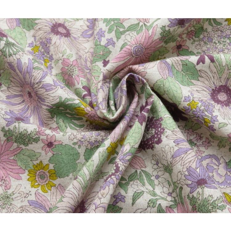 花柄 生地 108cm巾 ふわとろ 綿麻シーチング フラワープリント(7051)エアータンブラー加工 【10cm単位】日本製 子供服|ワンピース| |  | 07