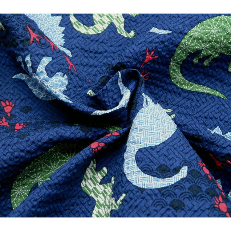 ゆかた生地 ポコポコ リップル生地 夏生地≪和モダン恐竜プリント≫(MOWR38) 日本製 106cm巾 じんべい サッカー生地子供服 男の子 恐竜柄 シャツ 夏パジャマ |  | 02