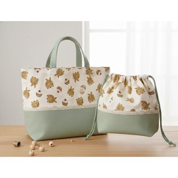 うさぎ柄 生地 オックス生地 108cm巾 コットンオックス ≪ふわもこうさぎとカップケーキ》(9013)ラビット柄 レッスンバッグ 可愛い布 日本製 エプロン |  | 05