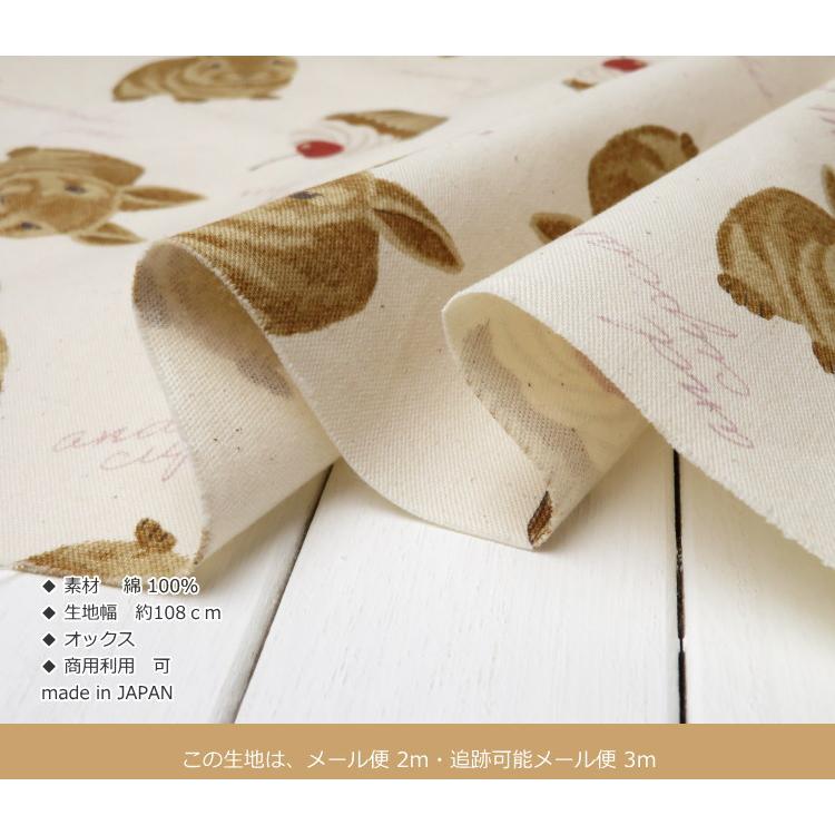 うさぎ柄 生地 オックス生地 108cm巾 コットンオックス ≪ふわもこうさぎとカップケーキ》(9013)ラビット柄 レッスンバッグ 可愛い布 日本製 エプロン |  | 04
