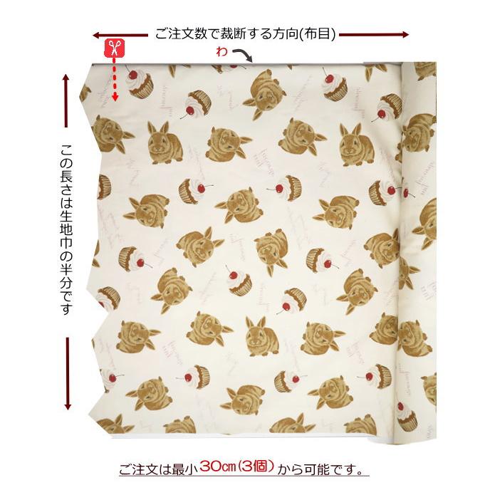 うさぎ柄 生地 オックス生地 108cm巾 コットンオックス ≪ふわもこうさぎとカップケーキ》(9013)ラビット柄 レッスンバッグ 可愛い布 日本製 エプロン |  | 09