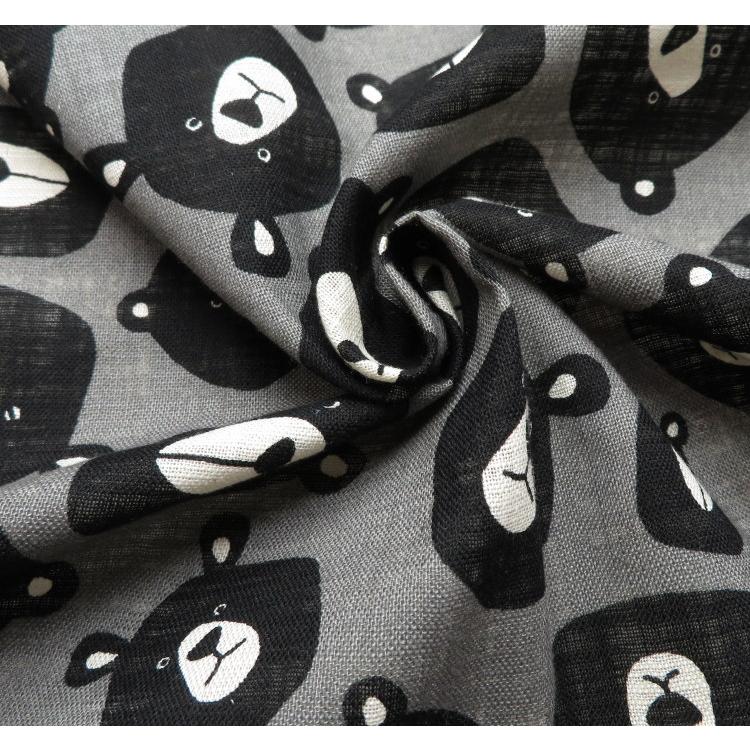 クマ柄 生地 リネンライクスラブ≪Black BEAR ビッグフェイス≫(850519