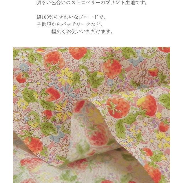 リバティ風イチゴ柄 生地 綿ブロード イチゴとお花プリント (6025)小花