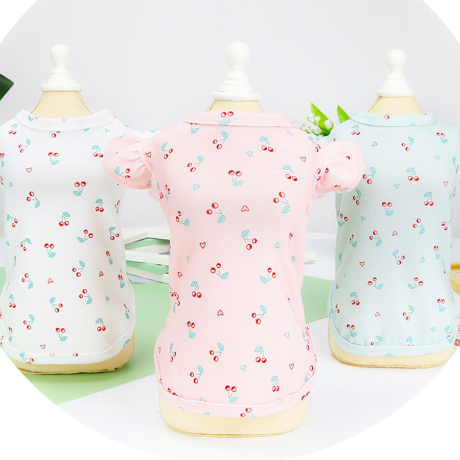 犬用シャツ Tシャツ (ホワイト、さくらんぼ柄) 夏の室内着 小型犬 ドッグウェア さくらんぼTシャツ ピンク 送料無料 | nuffnuff