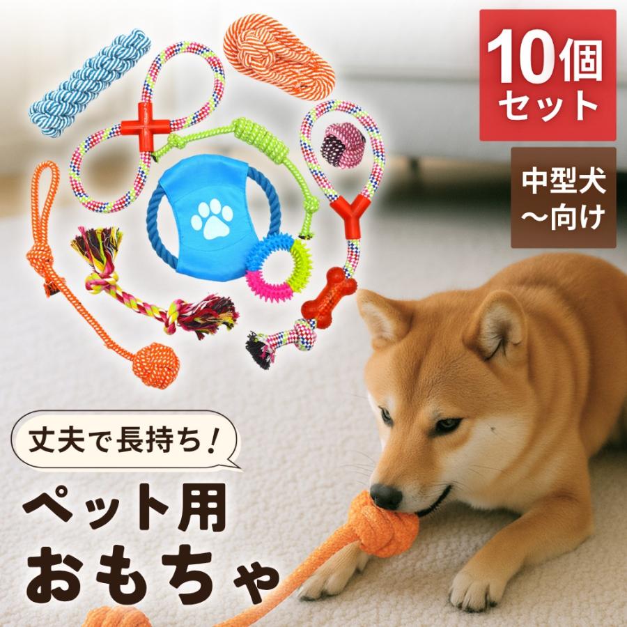 犬 おもちゃ 10個セット 壊れない 丈夫 ボール ロープ フリスビー ボール  噛む ペット用 歯磨き ぬいぐるみ ストレス解消 知育玩具 ペット用品 猫 送料無料 の商品画像