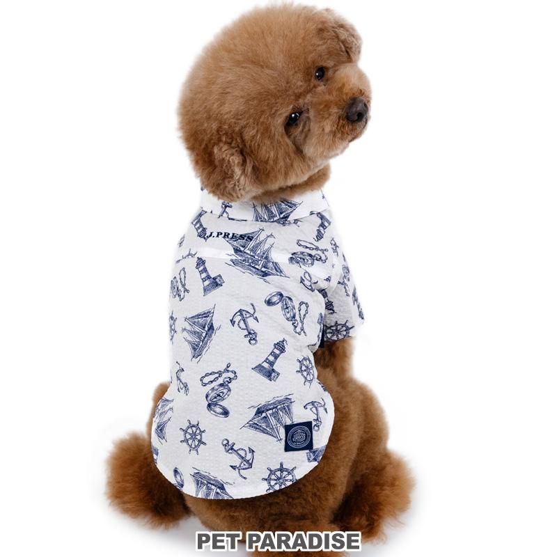 J.PRESS 犬 服 春 マリン 柄 シャツ 面ファスナー 全2色 ホワイト