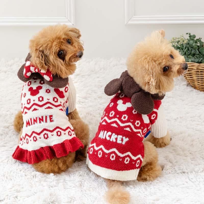 Disney（ディズニー） ミッキーマウス 犬 服 冬 お揃いニット フード