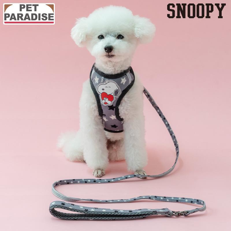 SNOOPY（スヌーピー） P5倍 リード付きハーネス 星柄 ブラック 小型犬