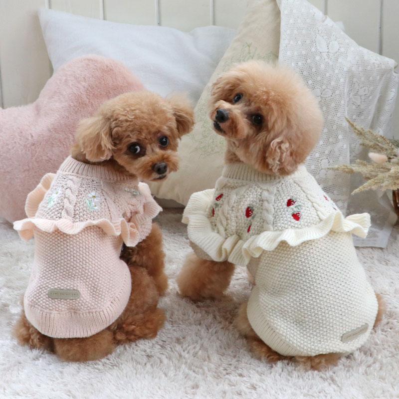 PET PARADISE 犬 服 秋冬 ニット フリル 苺 お花 小型犬