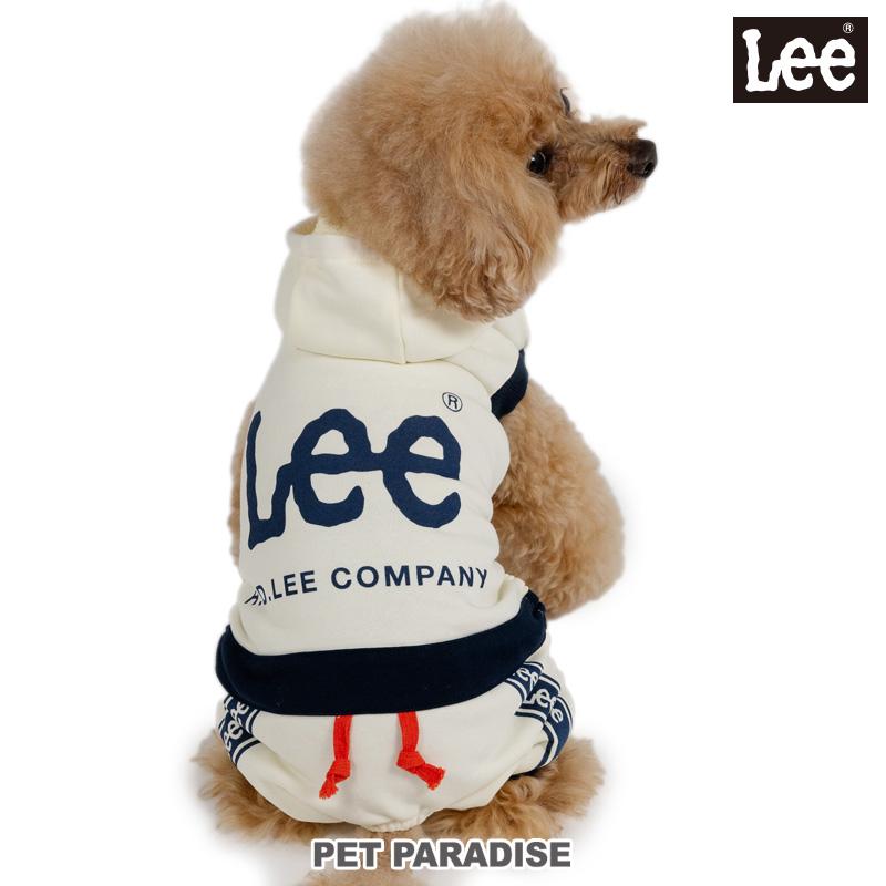 Lee 犬 服 春 フード 付き ロゴ ロンパース リード通し穴付き 小型犬