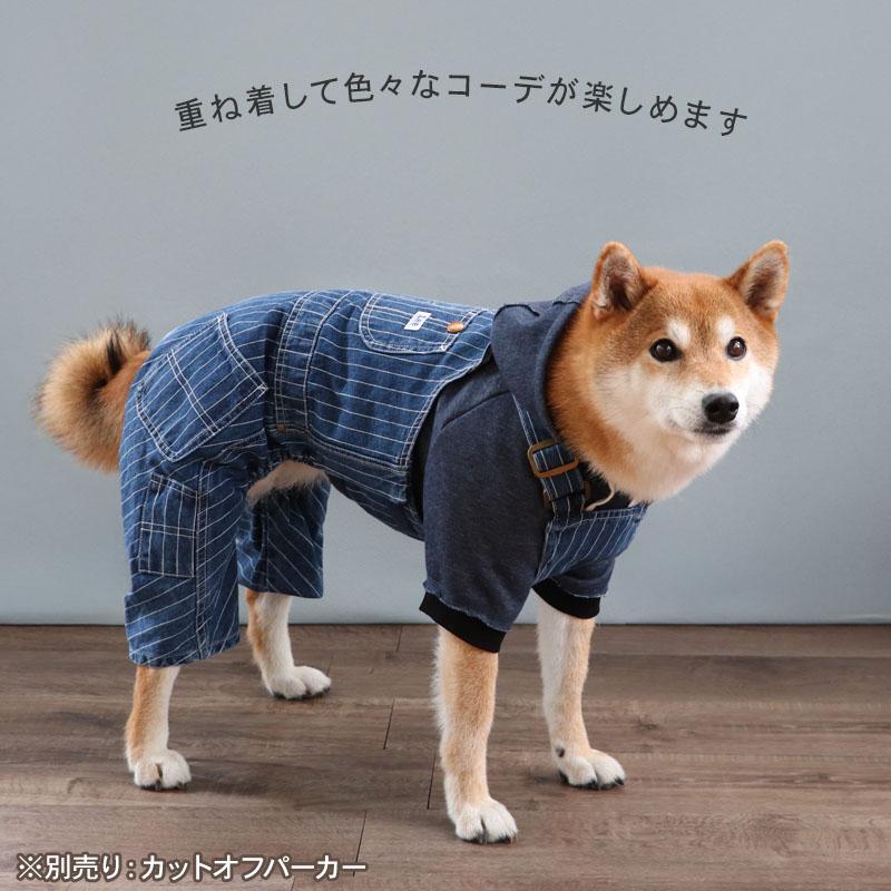Lee ストライプオーバーオール ネイビー Lee Lee 犬 服 秋 ストライプ オーバーオール 中型犬