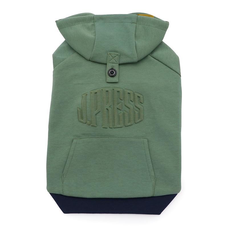 J.PRESS 犬用 パーカー グリーン Lサイズ 新品 J.PRESS（J.プレス） 犬 服 春 エンボス ロゴ パーカー 中型犬 大型犬