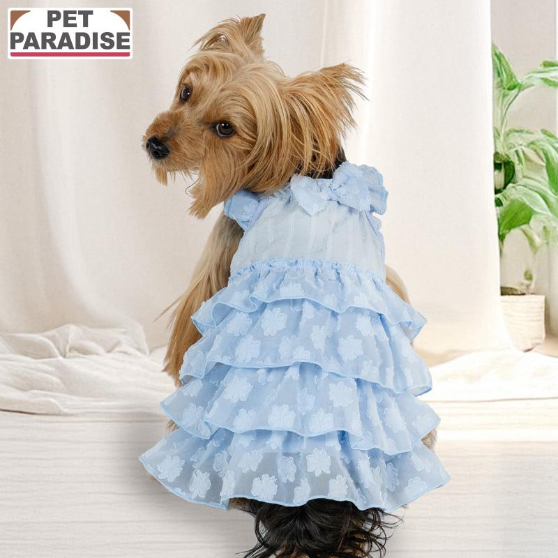 犬用フリルドレス 青色 XS PET PARADISE（ペットパラダイス） 犬 服 春 お花 ふりふり ワンピース