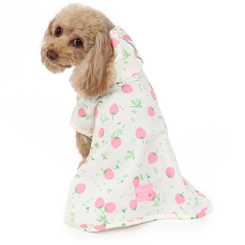犬 レインコート ポンチョ 簡単 着せやすい 小型犬 超小型犬 超軽量 犬用レインコート ペット用 カッパ 雨具 苺柄 レインマント 小型犬 メール便可