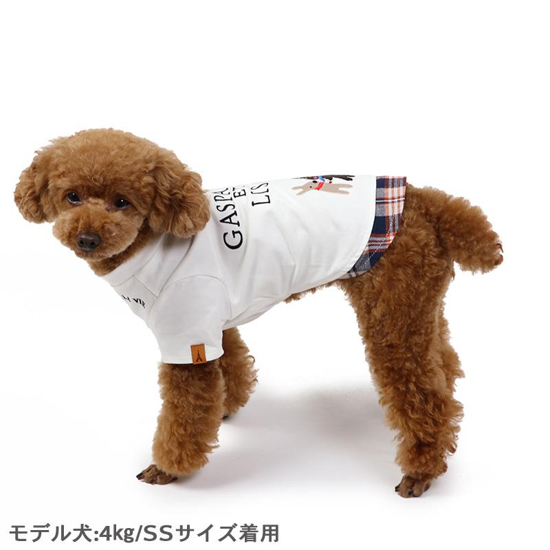 犬 服 冬 おしゃれ ブランド 白 ホワイト 〔小型犬〕 であい柄 | 猫 リサとガスパール 刺繍 Ｔシャツ シンプル チェック メール便可｜pet-para｜02