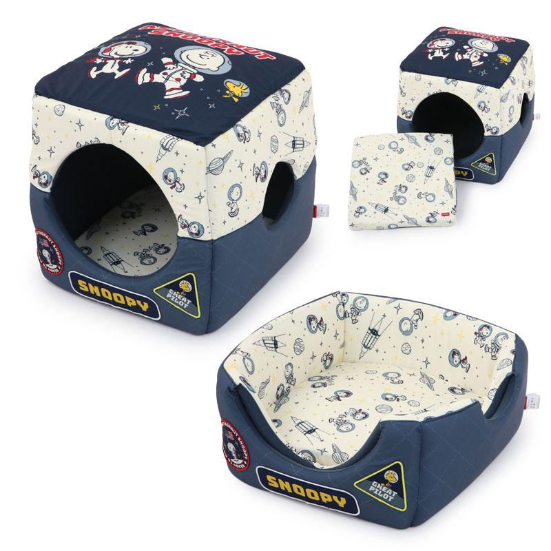 SNOOPY スヌーピー 犬 ベッド ハウス 四角 クッション 付き