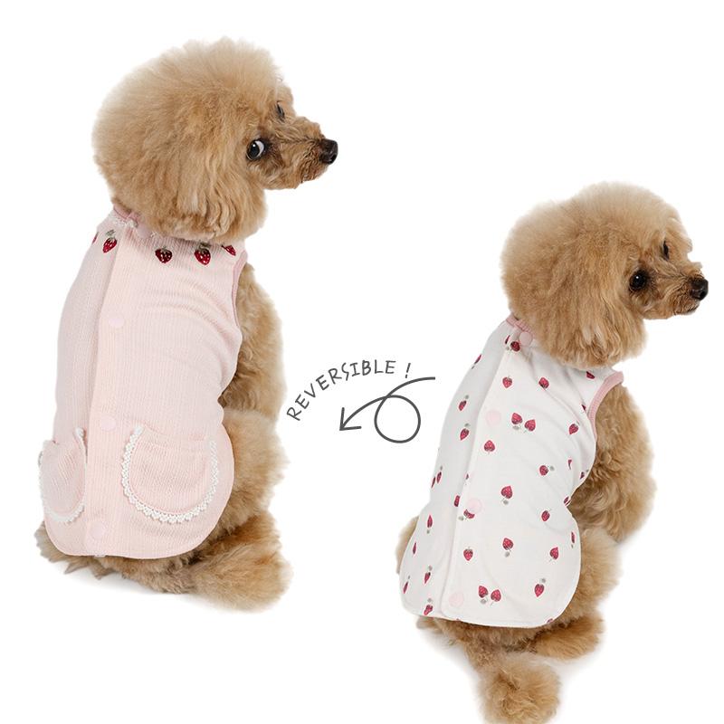 PET PARADISE 犬 服 春 苺 柄 やさしい ベスト 背中開き 着せ
