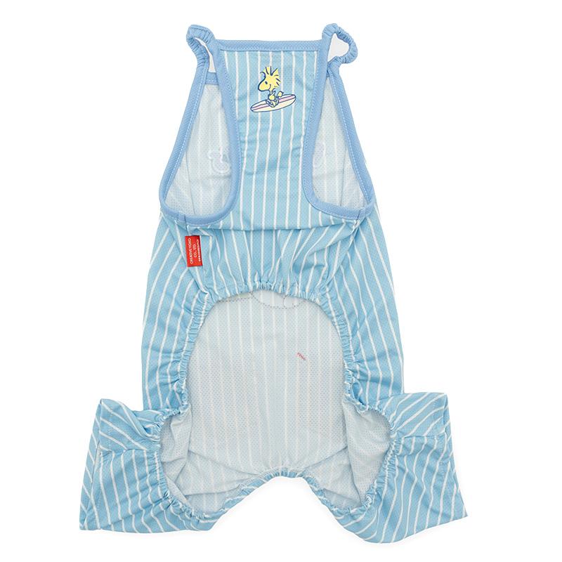 確認用　ハンドメイド犬服　ロンパース　スカート付き　セット　水色　ストライプ SNOOPY（スヌーピー） ポイント5倍 犬 服 夏 サーフ クール ロンパース