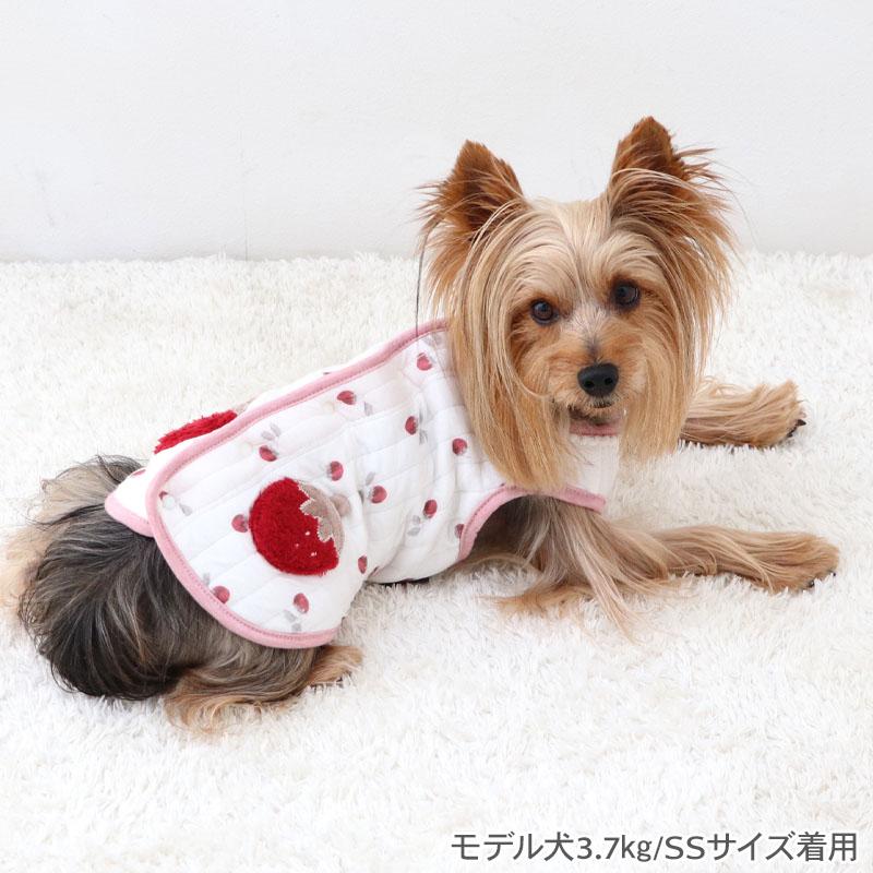 PET PARADISE 犬 服 秋冬 ベスト 背中開き 苺 ふわりと キルティング