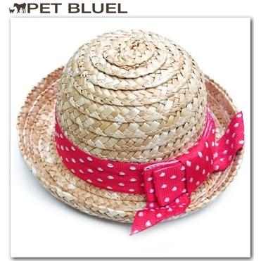 麦わら帽子Ꮮお好みカラー✗ホワイト犬・猫 プルメリア装飾❁handmade 麦わら帽子Ꮮお好みカラー✗ホワイト犬・猫 プルメリア装飾