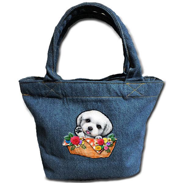 お散歩バッグ マルチーズ デニムバッグ 犬 トート ポケット バック かばん 鞄 オーダーメイド オリジナル 今季ブランド