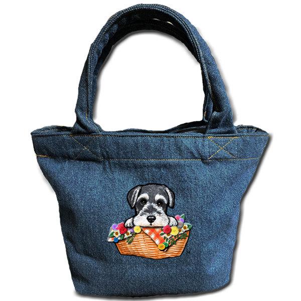 お散歩バッグ シュナウザー 14 デニムバッグ 犬 トート ポケット バック かばん 鞄 オーダーメイド オリジナル Ppid Mukomukokab Go Id